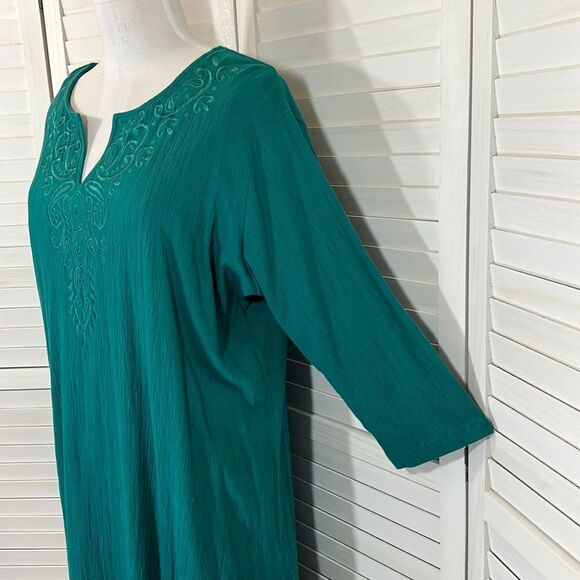 Woman Within Swing Dress 1X Gauzey Embroidered Teal - Picture 7 of 13